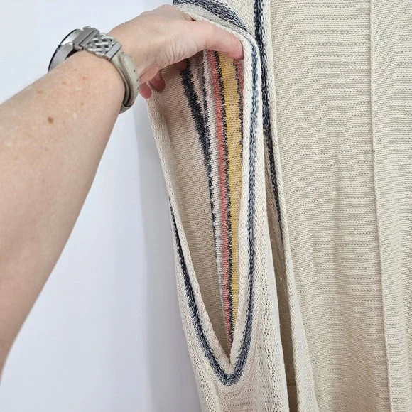 Free People Deck Chair Knit Sweater Kimono Cardi Top M L Cream Stripe Coastal - Picture 7 of 10